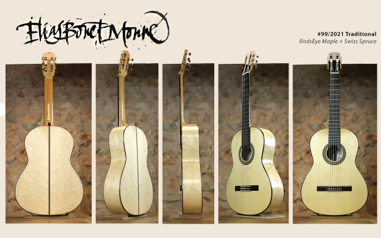 Spanish luthier, Elias Bonet, Builds His New GSI Guitar With a Gorgeous Birdseye Maple Back and Sides.