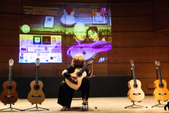 Classical guitarist María Esther Guzmán performing on one of the finalist classical guitars