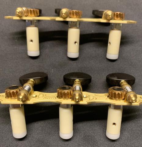 The back of Alessi Tuning Machines - Hauser 8 Brass Plates / Ebony Buttons
