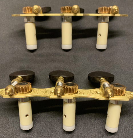 The back of Alessi Tuning Machines - Hauser 13 Brass Plates / Ebony Buttons