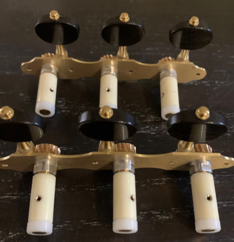 The back of Alessi Tuning Machines - Hauser 18 Brass Plates / Ebony Buttons