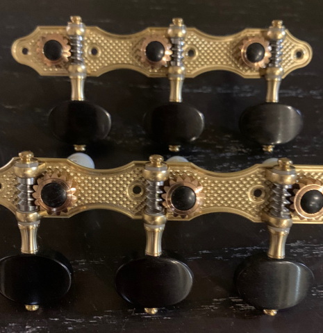 The front of Alessi Tuning Machines - Hauser 18 Brass Plates / Ebony Buttons