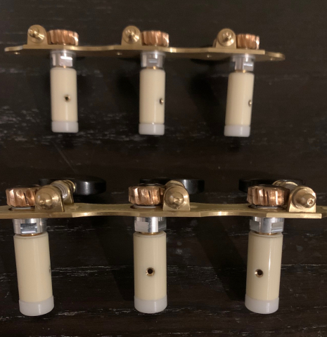 The back of Alessi Tuning Machines - Hauser 19 Brass Plates / Ebony Buttons