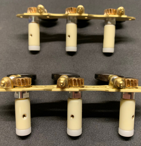 The back of Alessi Tuning Machines - Hauser 5 Brass Plates / Ebony Buttons