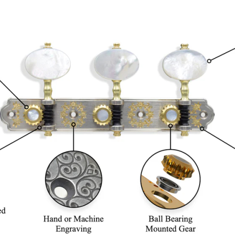 Front callout for Barnett “Landstorfer” Engraved Brass plate/ebony buttons/white rollers