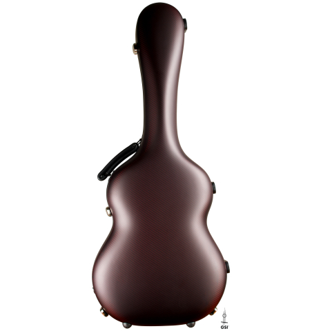 The topside of a “Luthier Series Classical Guitar Carbon Case” by Leona Cases - Matte Bordeaux
