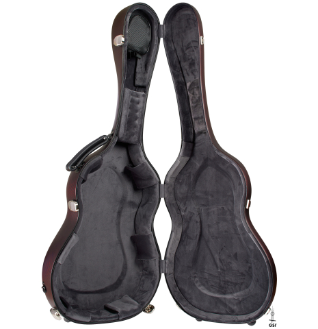 The interior of a “Luthier Series Classical Guitar Carbon Case” by Leona Cases - Matte Bordeaux