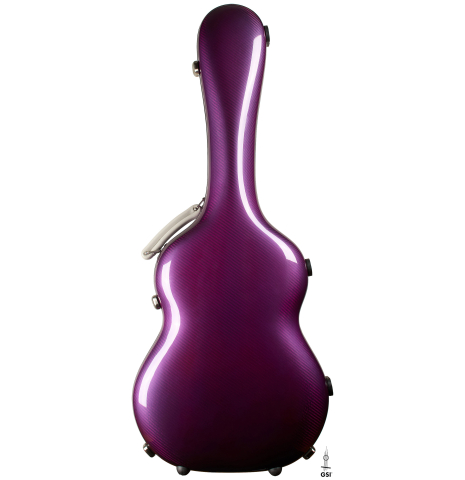 The top of a “Luthier Series Carbon Case” by Leona Classical Guitar Cases - Dark Pink