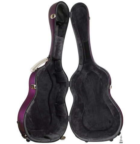 The inside of a “Luthier Series Carbon Case” by Leona Classical Guitar Cases - Dark Pink