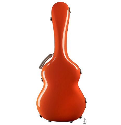 The outside of a “Luthier Series Carbon Case” by Leona Cases - Orange