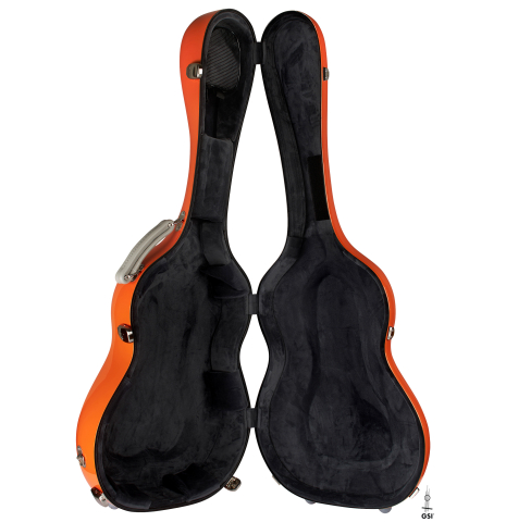 The inside of a “Luthier Series Carbon Case” by Leona Cases - Orange