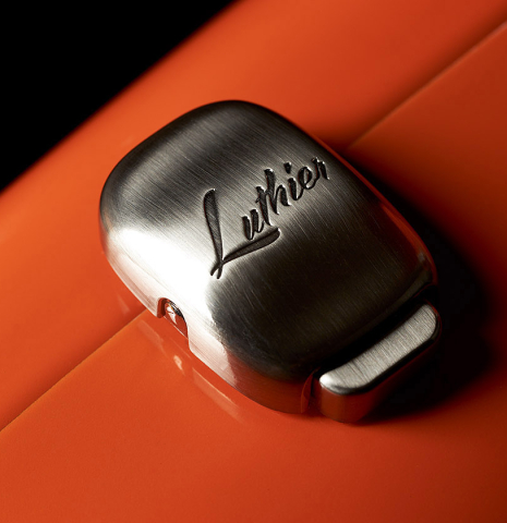 The latch on a “Luthier Series Carbon Case” by Leona Cases - Orange