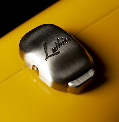 The latch on a “Luthier Series Carbon Case” by Leona Cases - Yellow