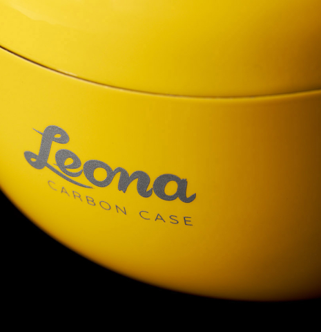 The logo on a “Luthier Series Carbon Case” by Leona Cases - Yellow