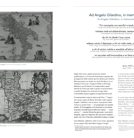 Inside page 4 of the book "De Bonis Family: Rediscovering an ancient dynasty of Bisignano luthiers" by Lorenzo Frignani, Yuri Crusco and Giuseppe Mangia
