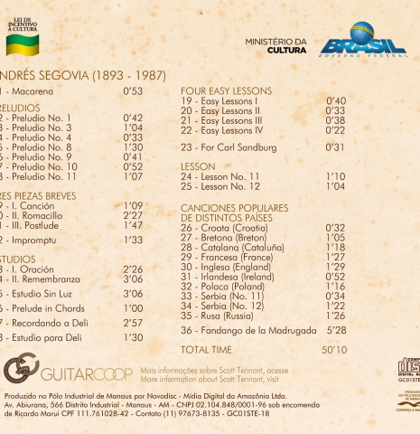 The back of "The Segovia Sessions" - a classical guitar album by Scott Tennant