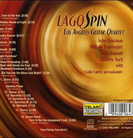 The back of &quot;Spin&quot; - classical guitar album by LAGQ