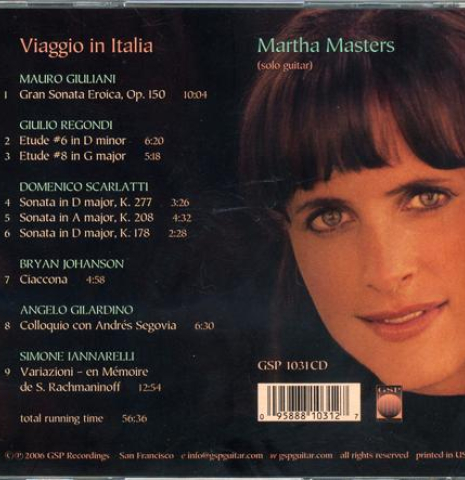 The back of the &quot;Viaggio in Italia, Martha Masters&quot; classical guitar CD.