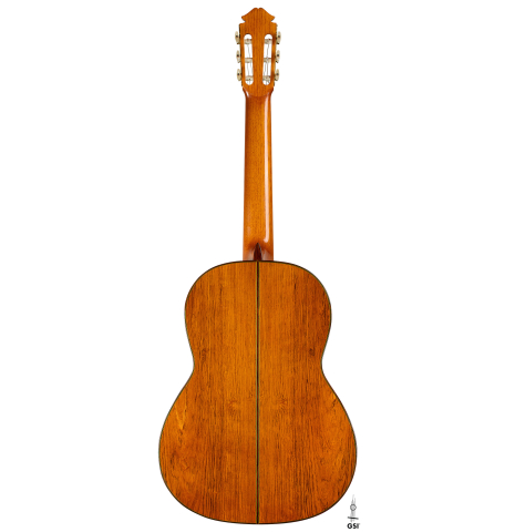 The back of a 1974 Marcelino Lopez classical guitar made of cedar and CSA rosewood