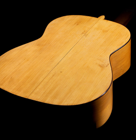 The back and sides of a 1943 Miguel Gonzalez Abad classical guitar made of spruce and cypress