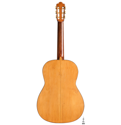 The back of a 1943 Miguel Gonzalez Abad classical guitar made of spruce and cypress