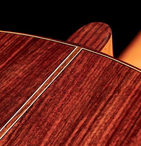 The back and heel of a 2015 Manuel Adalid "Torres" classical guitar made of spruce and Indian rosewood