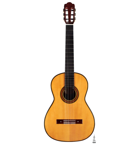 The front of a 2015 Manuel Adalid "Torres" classical guitar made of spruce and Indian rosewood