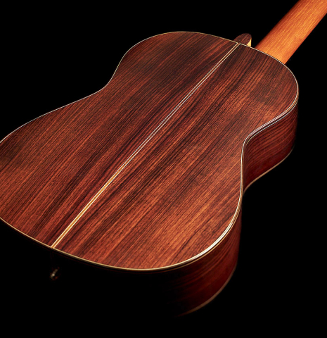 The back of a 2021 Manuel Adalid &quot;Torres&quot; classical guitar made of spruce and Indian rosewood