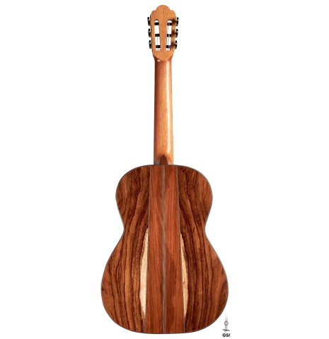 This is the back of a 2022 Ariel Ameijenda "Confessional" AL/BL classical guitar on a white background