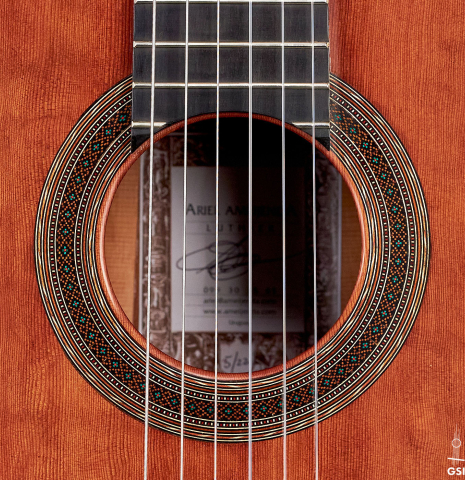 This is the rosette of a 2022 Ariel Ameijenda "Confessional" AL/BL classical guitar