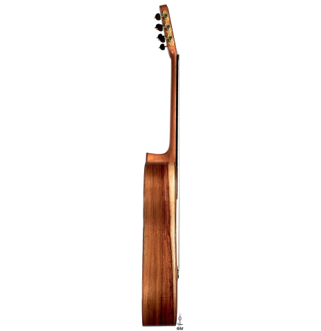 This is the back of a 2022 Ariel Ameijenda "Confessional" AL/BL classical guitar on a white background