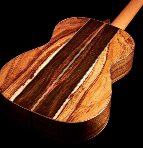 The back of a 2022 Ariel Ameijenda &quot;Confessional&quot; made of alerce and Uruguayan blackwood