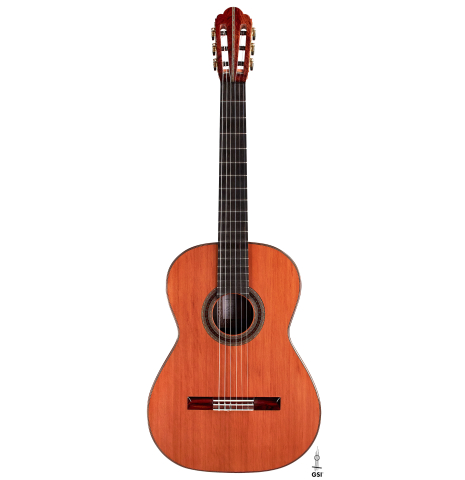 The front of a 2022 Ariel Ameijenda &quot;Confessional&quot; made of alerce and Uruguayan blackwood