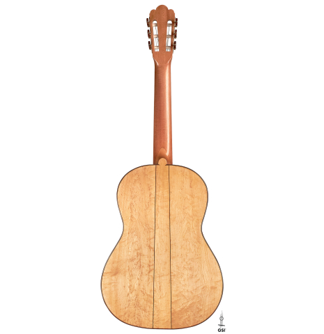 The back of a 2023 Ariel Ameijenda "1885 Torres - SE 51" classical guitar made of spruce and maple