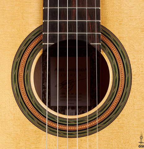 The rosette of a 2023 Ariel Ameijenda "1885 Torres - SE 51" classical guitar made of spruce and maple