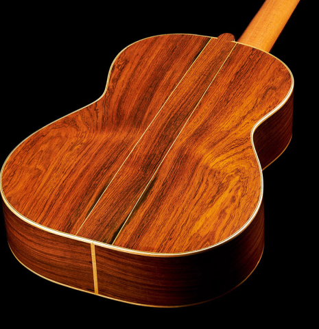 The back and sides of a 2024 Ariel Ameijenda "1885 Torres - SE 51" classical guitar made of spruce and CSA rosewood