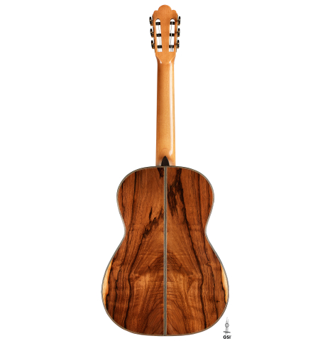 The back of a 2024 Ariel Ameijenda classical guitar made of cedar and CSA rosewood