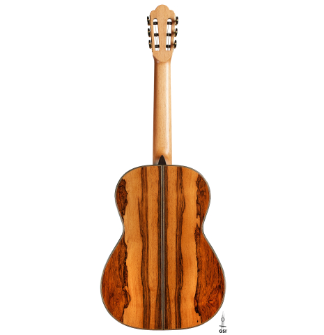 The back of a 2025 Ariel Ameijenda classical guitar made of cedar and CSA rosewood