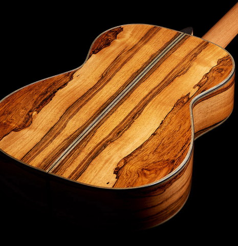 The sides and back of a 2025 Ariel Ameijenda classical guitar made of cedar and CSA rosewood