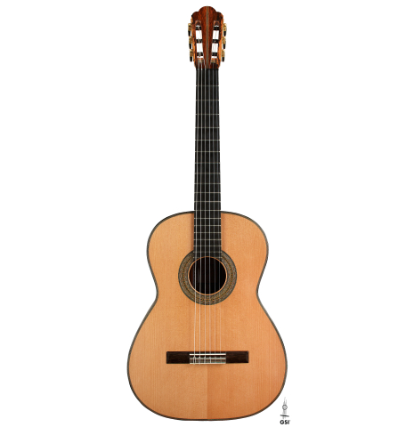 The front of a 2025 Ariel Ameijenda classical guitar made of cedar and CSA rosewood