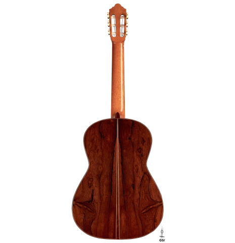 The back of a 2022 Mario Aracama classical guitar made of spruce and African rosewood