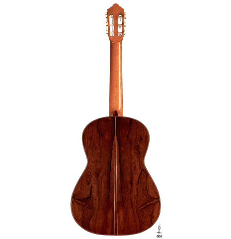 The back of a 2022 Mario Aracama classical guitar made of spruce and African rosewood