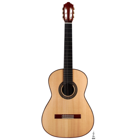 The front of a 2022 Mario Aracama classical guitar made of spruce and African rosewood