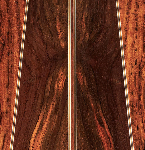 Detail of the back of a 2022 Ariel Ameijenda "Confessional" made of alerce and CSA rosewood
