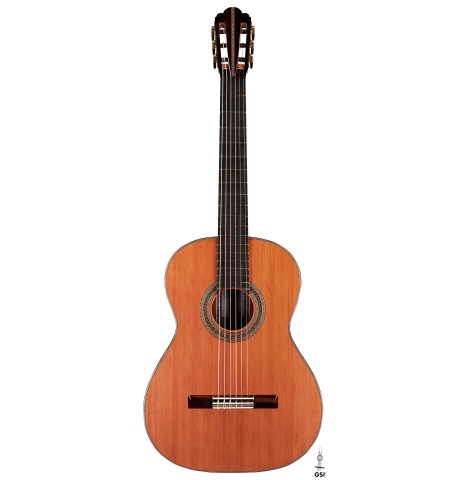 The front of a 2022 Ariel Ameijenda "Confessional" made of alerce and CSA rosewood on a white background