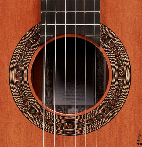 The rosette of a 2022 Ariel Ameijenda "Confessional" made of alerce and CSA rosewood