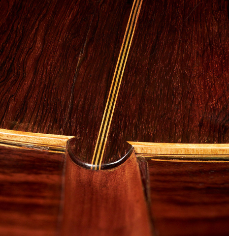 The back, sides and heel of a 1903 Vicente Arias classical guitar made with spruce and CSA rosewood
