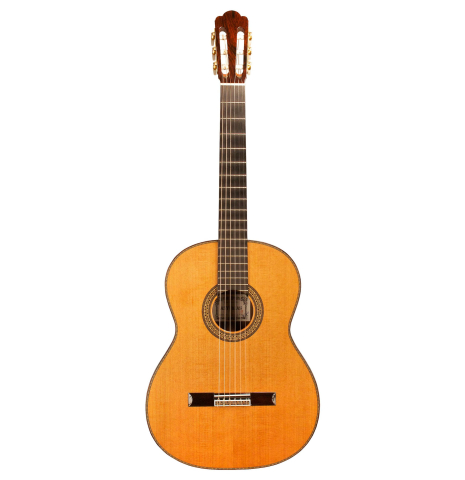 The front of an Asturias &quot;Custom C&quot; a 640 mm scale classical guitar made of cedar and Indian rosewood