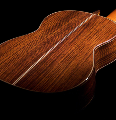 The back and sides of an Asturias &quot;Custom S&quot; classical guitar made of spruce and Indian rosewood