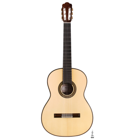 The front of an Asturias "Custom S" classical guitar made of spruce and Indian rosewood